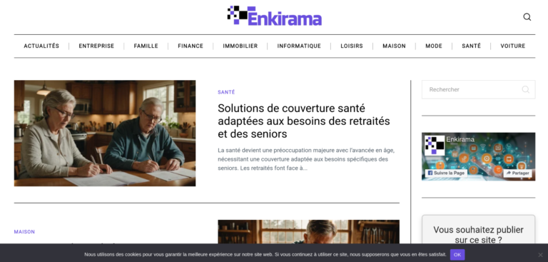 Enkirama actualité : capture d'écran de la page d'accueil